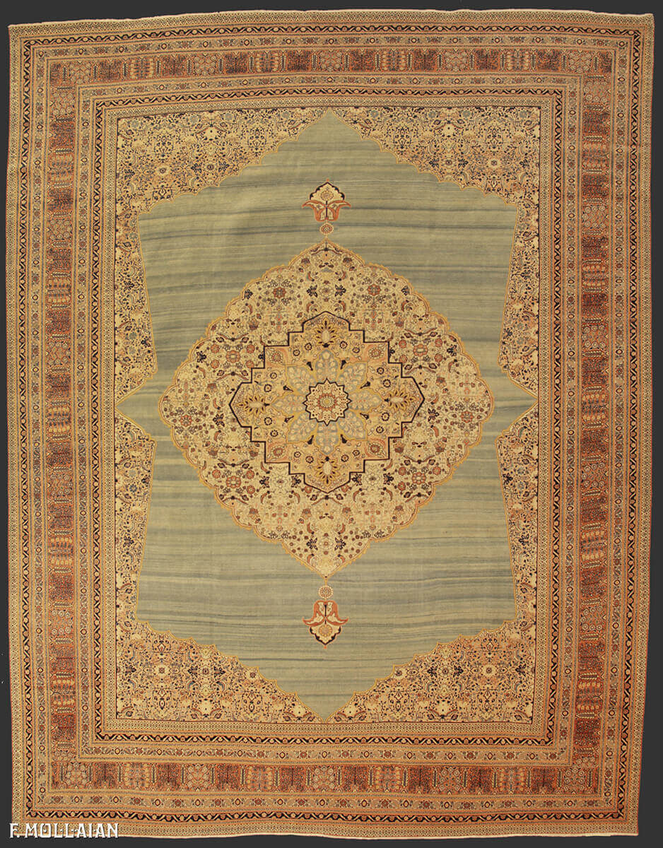 A Rare Antique Persian Tabriz Hadji Djalili Carpet n°:26559648